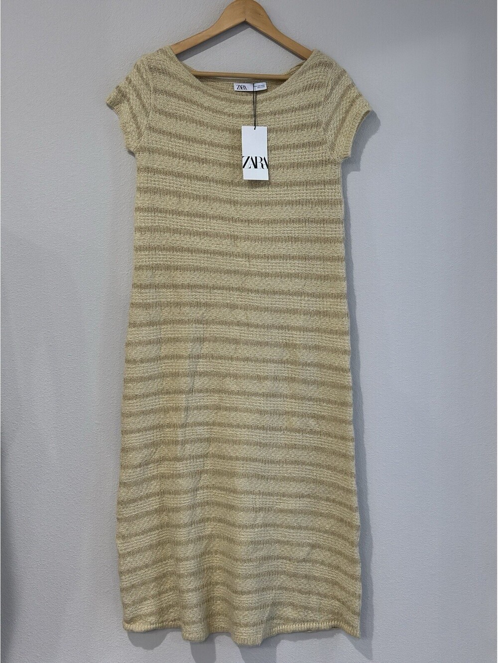 New Zara Combination Weave Knit Midi Dress Features A Sand/Marl Beige Size S